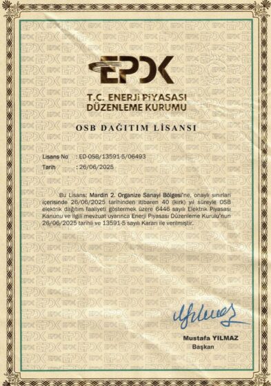 Enerji dağıtım lisansımız alındı.